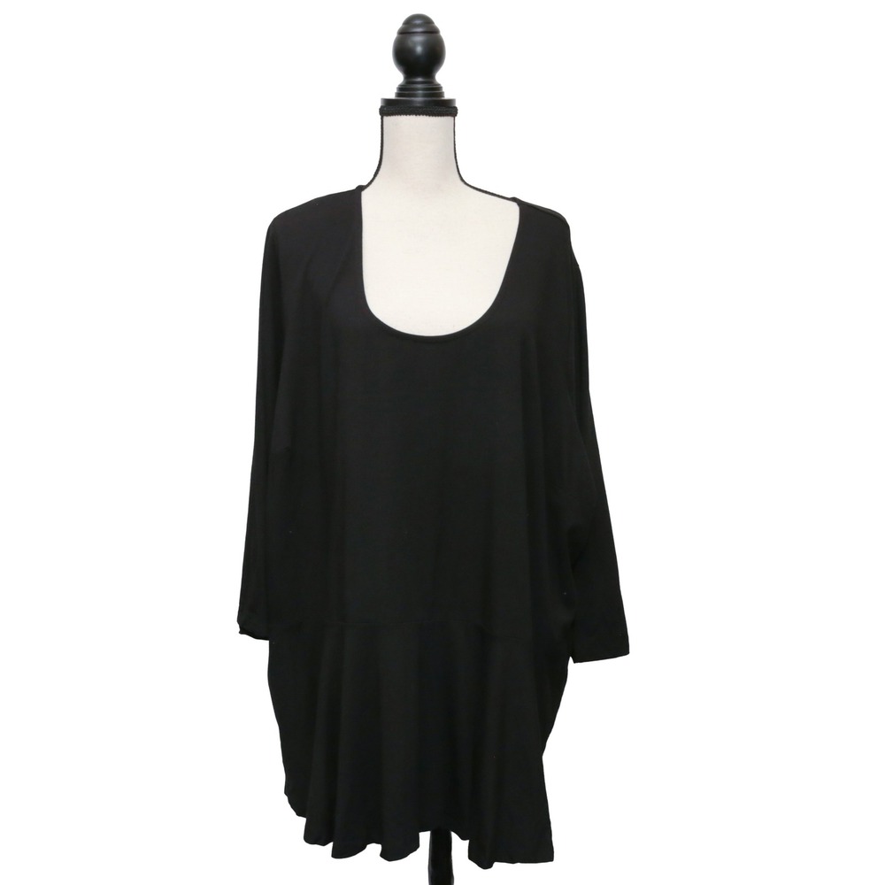 Denim 24/7 Tunic Top 3X Women Black Excellent Peplum Scoop Neck 3/4 Sleeve
